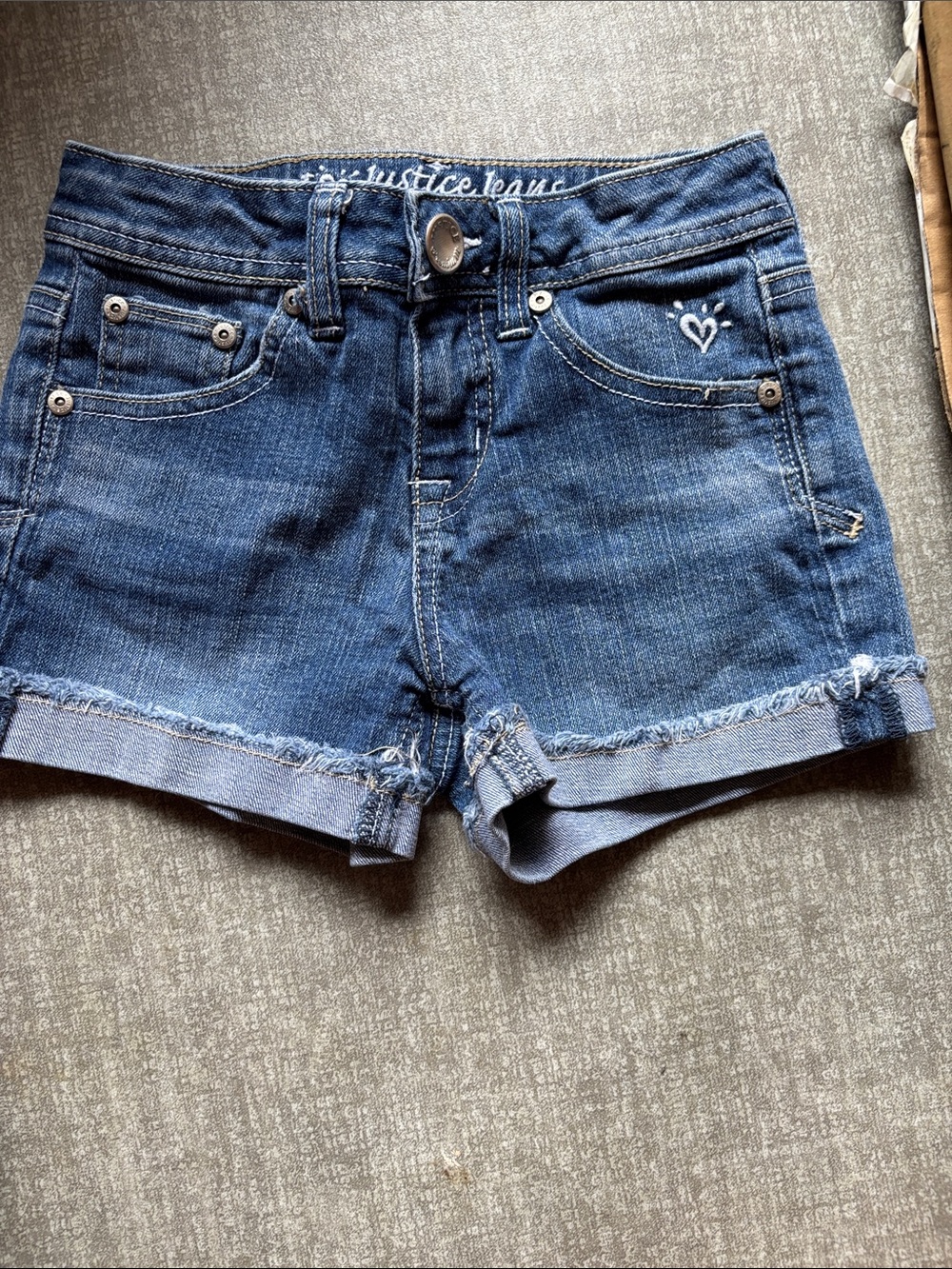 Justice Blue Denim Shorts with Frayed Cuffed Hem